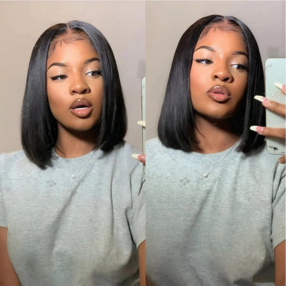 Brazilian Bone Straight Short Bob Wigs 12 14 Inch 13x4 Transparent Lace Front Human Hair Wig Women Pre Plucked Natural Hair Wigs