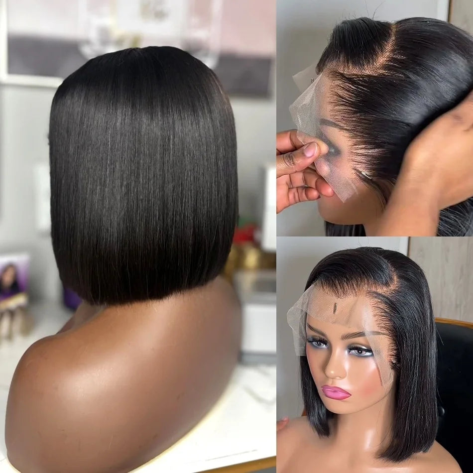 Brazilian Bone Straight Short Bob Wigs 12 14 Inch 13x4 Transparent Lace Front Human Hair Wig Women Pre Plucked Natural Hair Wigs