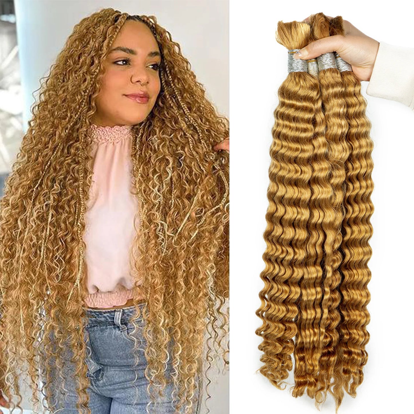 Water Wave 100% Human Hair Bulk for Boho Braiding Remy Hair Unprocessed Human Hair Curly Bundles Hair Bulk Extensions No Weft