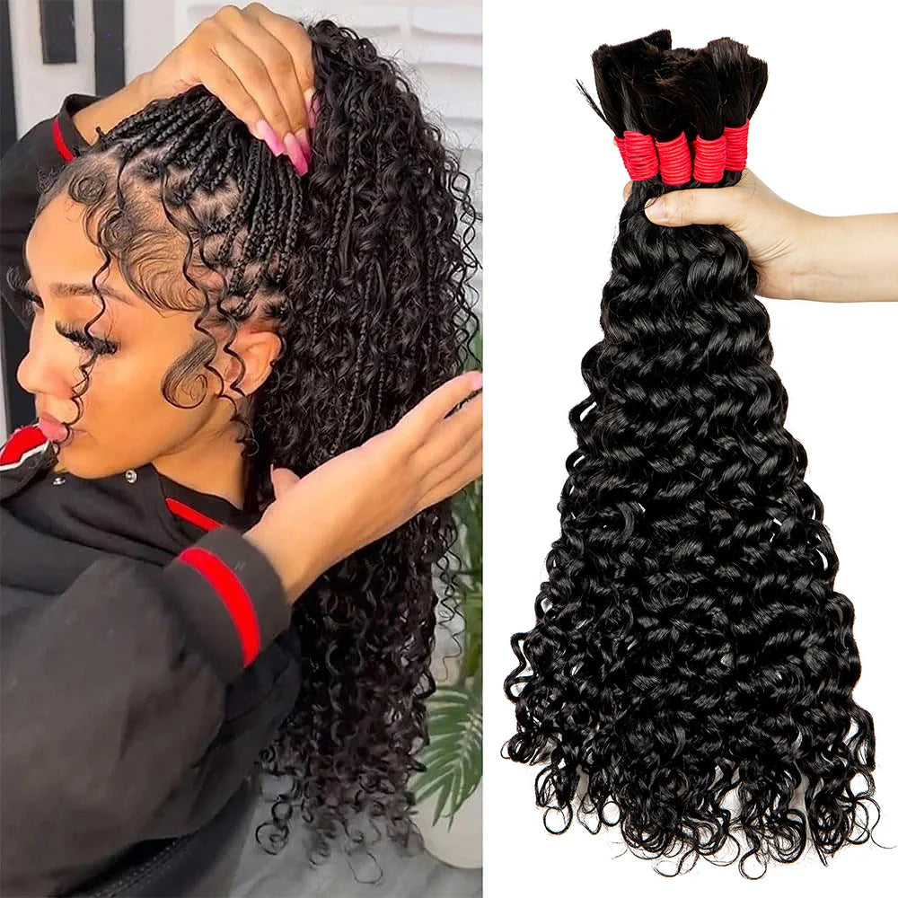 Water Wave 100% Human Hair Bulk for Boho Braiding Remy Hair Unprocessed Human Hair Curly Bundles Hair Bulk Extensions No Weft