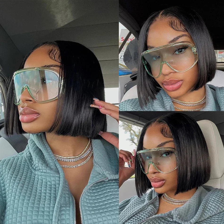 Brazilian Bone Straight Short Bob Wigs 12 14 Inch 13x4 Transparent Lace Front Human Hair Wig Women Pre Plucked Natural Hair Wigs