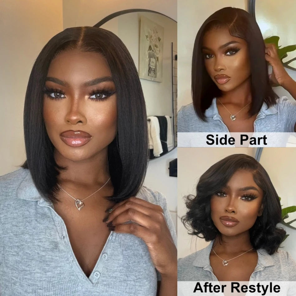 Brazilian Bone Straight Short Bob Wigs 12 14 Inch 13x4 Transparent Lace Front Human Hair Wig Women Pre Plucked Natural Hair Wigs