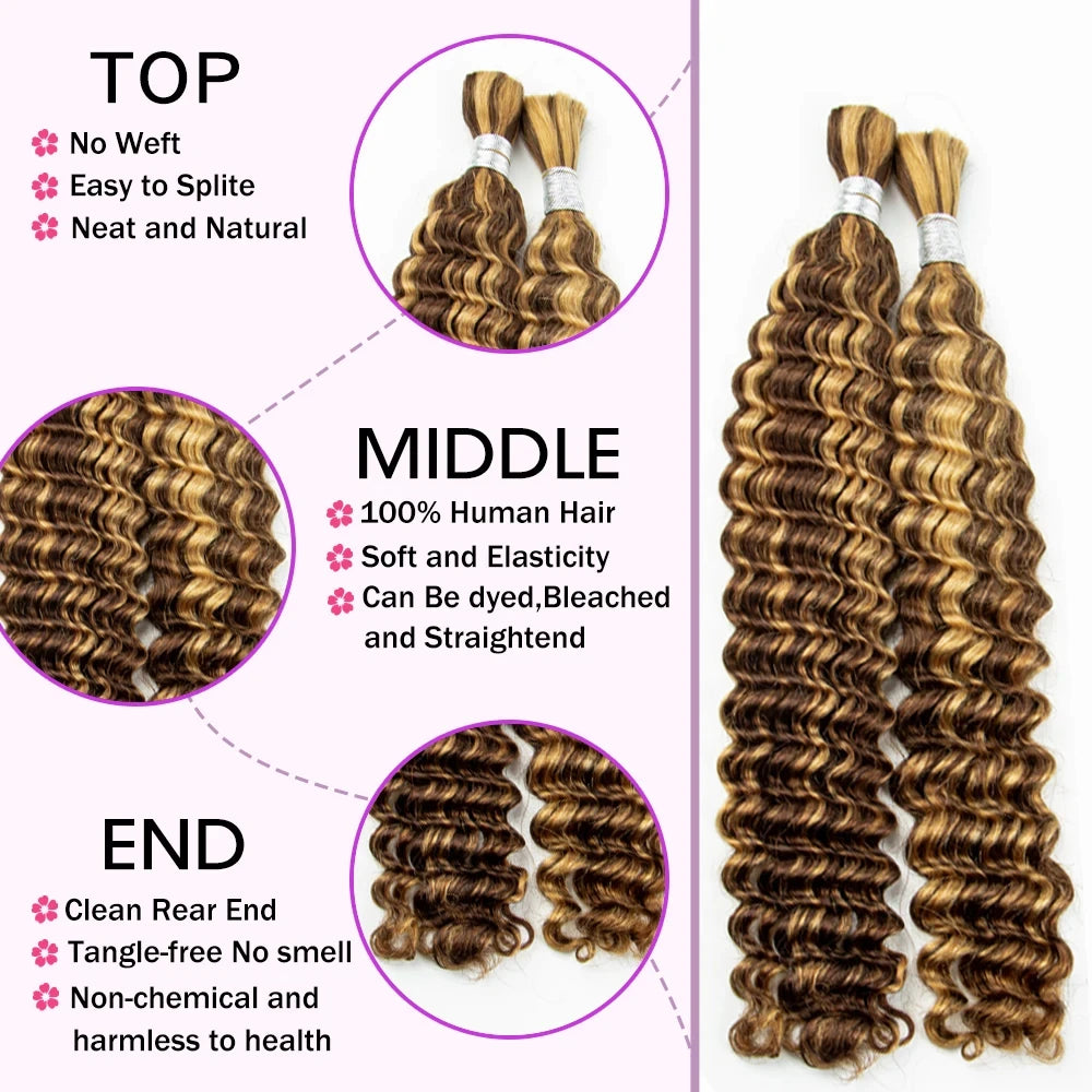 Water Wave 100% Human Hair Bulk for Boho Braiding Remy Hair Unprocessed Human Hair Curly Bundles Hair Bulk Extensions No Weft