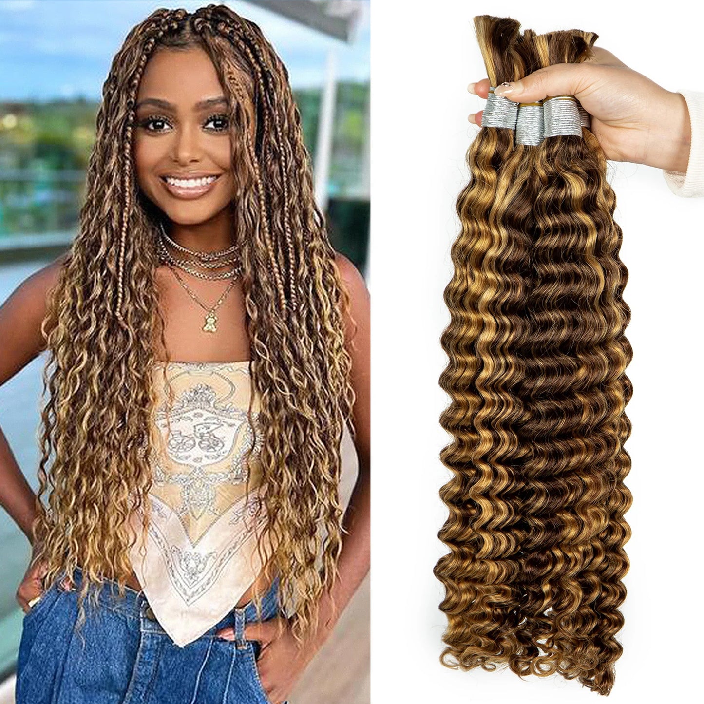 Water Wave 100% Human Hair Bulk for Boho Braiding Remy Hair Unprocessed Human Hair Curly Bundles Hair Bulk Extensions No Weft