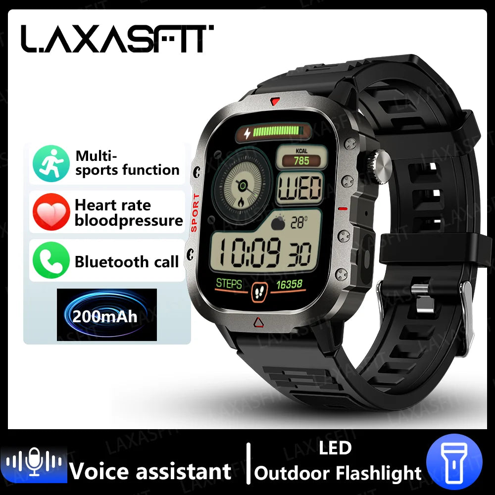 LAXASFIT 2024 Outdoor Military Men's Smart Watch