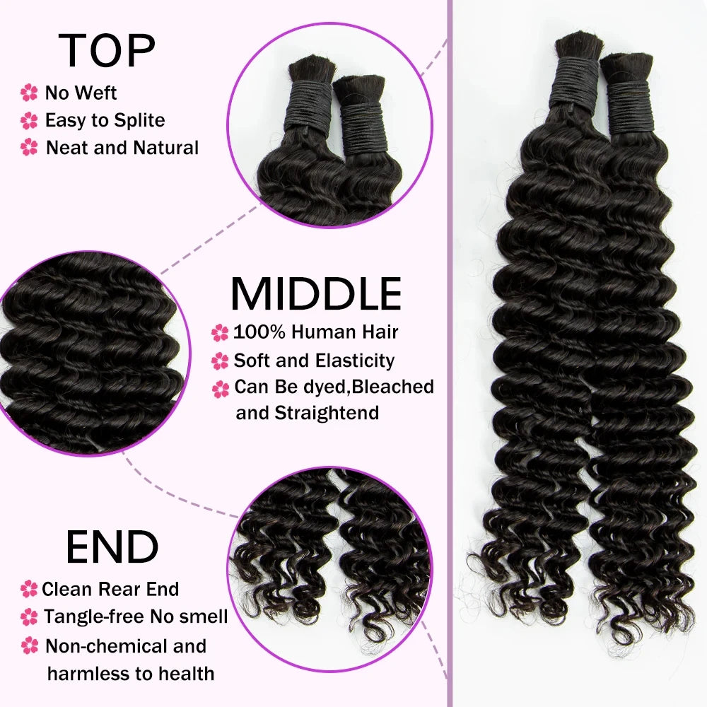 Water Wave 100% Human Hair Bulk for Boho Braiding Remy Hair Unprocessed Human Hair Curly Bundles Hair Bulk Extensions No Weft