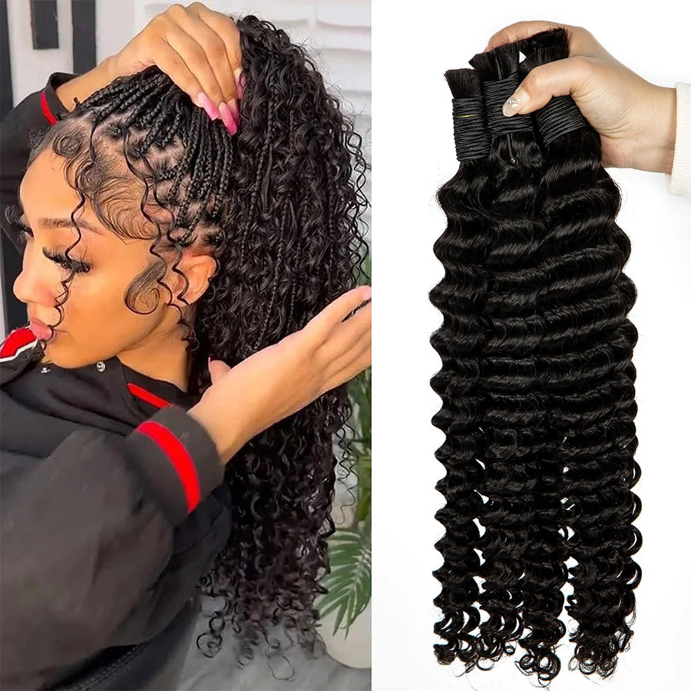 Water Wave 100% Human Hair Bulk for Boho Braiding Remy Hair Unprocessed Human Hair Curly Bundles Hair Bulk Extensions No Weft